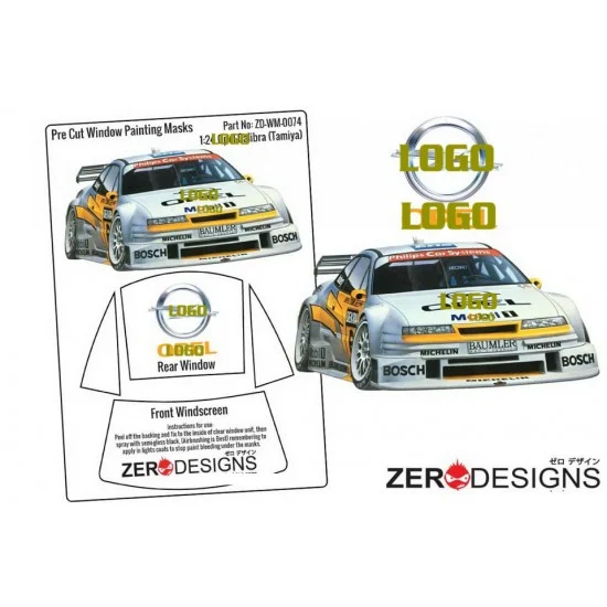 Zero Paints WM-0074 1/24 Opel Calibra V6 DTM Pre Cut Window Painting Masks for Tamiya kits