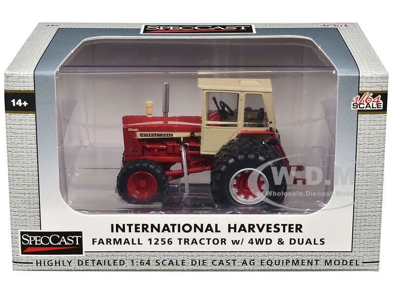 International Harvester Farmall 1256 4WD Tractor with Dual Wheels Red with Cream Cab 1/64 Diecast Model by SpecCast - International Models
