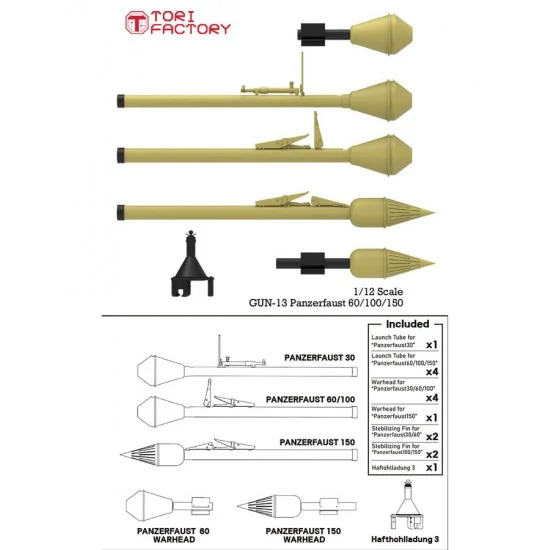 Tori Factory GUN-13 1/12 Panzerfaust 60/100/150 & Hafthohlladung 3