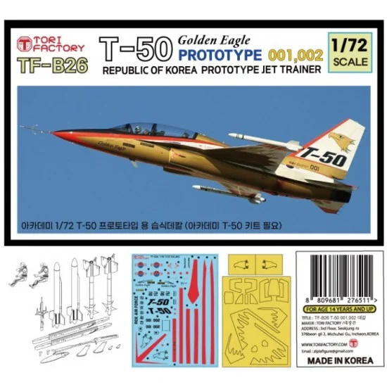Tori Factory TF-B26 1/72 T-50 Golden Eagle Test Ver. 001 002 Conversion and Decal set for Academy kit