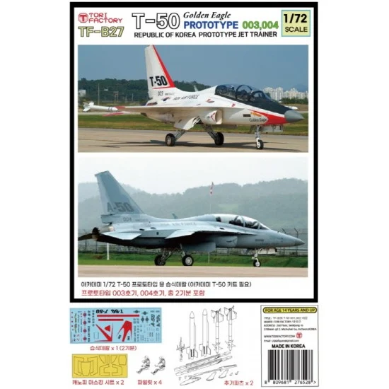 Tori Factory TF-B27 1/72 T-50 Golden Eagle Test Ver. 003 004 Conversion and Decal set for Academy kit