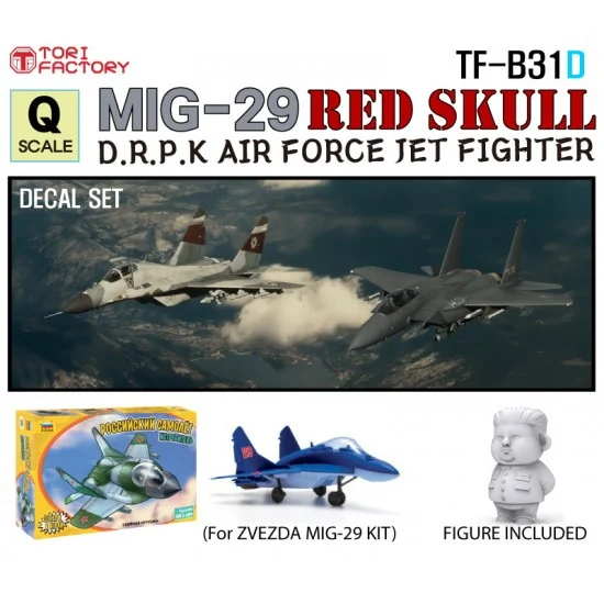 Tori Factory TF-B31D Q Scale North Korean AF MIG-29 RED SKULL Decal set with Figure