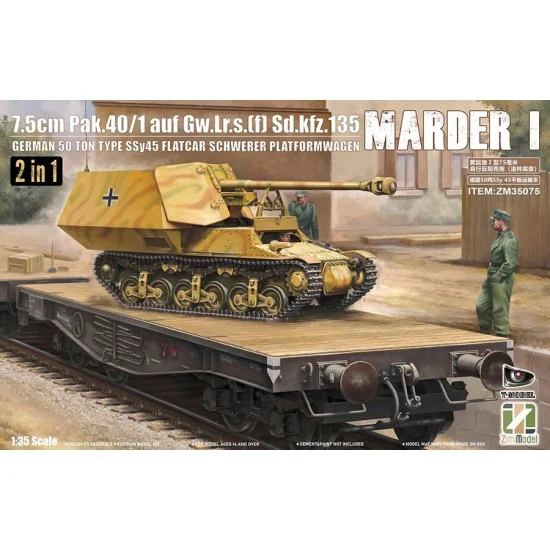 Zimi Model 35075 1/35 Marder I 7.5cm Pak40/1 auf Sd.Kfz.135 and German 50t SSy45 Flatcar Schwerer - Military Vehicles & Tanks