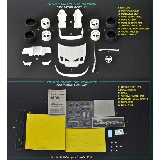 ZoomOn Z021 1/24 Toyota Supra (JZA80) TRD Transkit part set for Tamiya kit - Model Cars