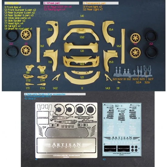 ZoomOn Z055 1/24 Artisan spirits BRZ / 86 Wide Body Transkit parts for Tamiya kit - Model Cars