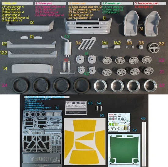 ZoomOn Z100 1/24 Toyota AE86 Drift king ver. part set for Aoshima kit - Model Cars