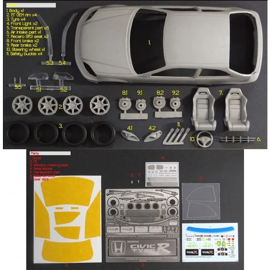 ZoomOn Z116 1/24 Honda Civic Type R EK9 Latest ver. Transkit part set for Fujimi kit - Model Cars