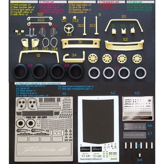ZoomOn Z125 1/24 Nissan Fairlady Z (S30) part set for Tamiya kit - Model Cars