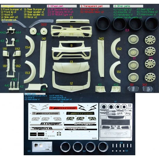 ZoomOn Z136 1/24 Hiace S.A.D Custom Stinger J Transkit parts for Aoshima kits - Model Cars