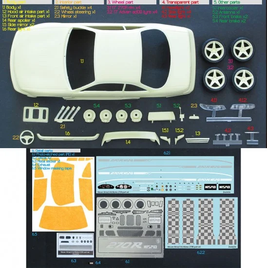 ZoomOn Z151 1/24 Nissan Silvia(S14) Nismo 270R Transkit part set for Fujimi kit - Model Cars