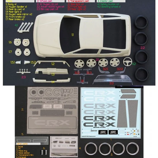 ZoomOn Z157 1/24 Honda CRX (EF8) Mugen Transkit part set for Fujimi kit - Model Cars