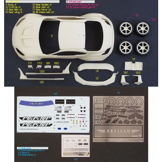 ZoomOn Z164 1/24 Artisan Spirits GR86/BRZ Wide Body Transkit parts for Tamiya kit - Model Cars
