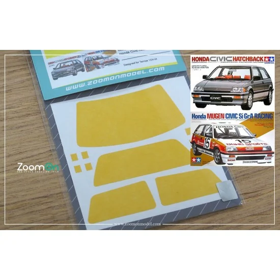 ZoomOn ZD066 1/24 Honda Civic Hatch Window and Light Painting Masks for Tamiya kit - Model Cars