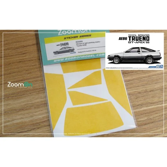 ZoomOn ZD090 1/24 Toyota AE86 Window and Light Painting Masks for Aoshima kit - Model Cars