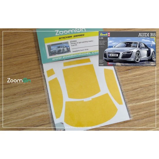 ZoomOn ZD092 1/24 Audi R8 Window and Light Painting Masks for Revell kit - Model Cars