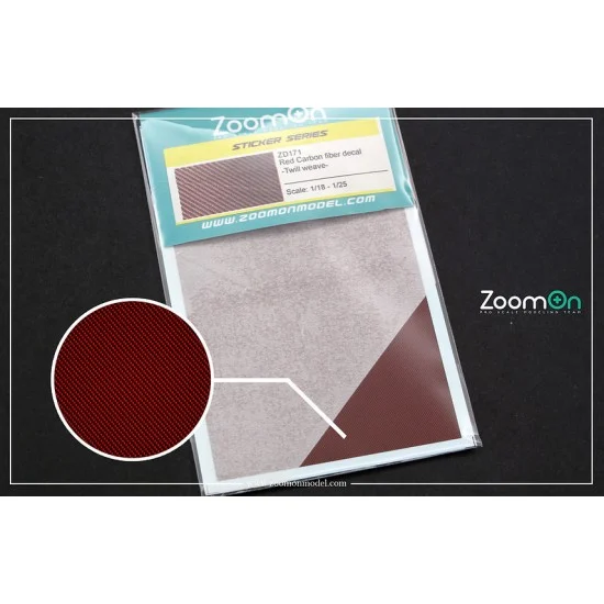 ZoomOn ZD171 1/18 - 1/25 Red Carbon Fiber Decal Twill Weave (110 x 70mm)
