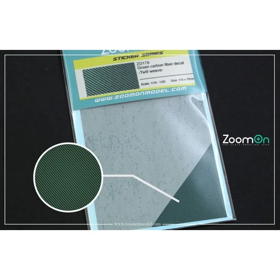 ZoomOn ZD178 1/18 - 1/25 Green Carbon Fiber Decal Twill Weave (110 x 70mm)