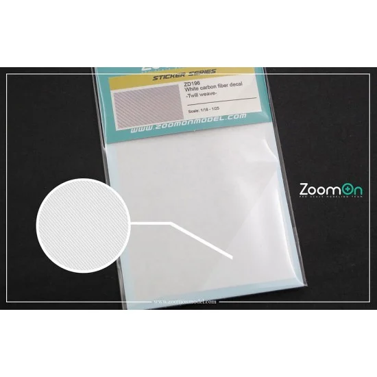ZoomOn ZD196 1/18 - 1/25 White Carbon Fiber Decal Twill Weave (110 x 70mm)