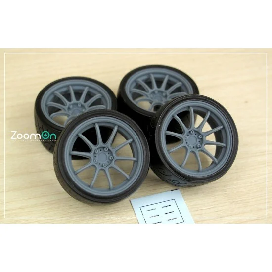 ZoomOn ZR091-16 1/24 16'' Work Emotion ZR10 Rim set (5 holes) with Tyres