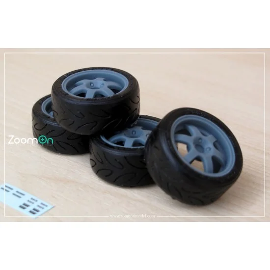 ZoomOn ZR116-16 1/24 16'' Rays Volk Racing TE37 Cup Rim set (5 holes) with Tyres