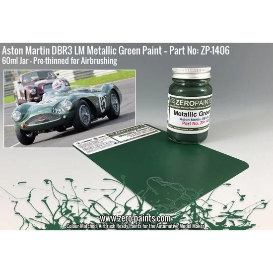 Zero Paints 1406 Aston Martin DBR3S LM Metallic Green Paint 60ml - Hobby & Model Paints