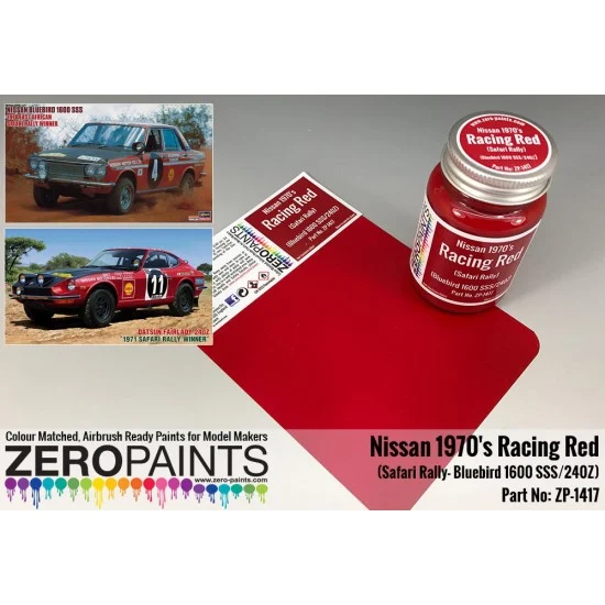 Zero Paints 1417 Racing Red Nissan 1970s Safari Rally Bluebird 1600 SSS/240Z Paint 60ml - Hobby & Model Paints