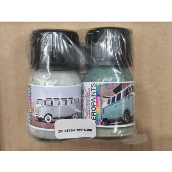 Zero Paints 1475-L289-L380 Volkswagen T1 Samba Bus Paints - Blue White L289 (top), Turquoise L380 (bottom) 2x 30ml