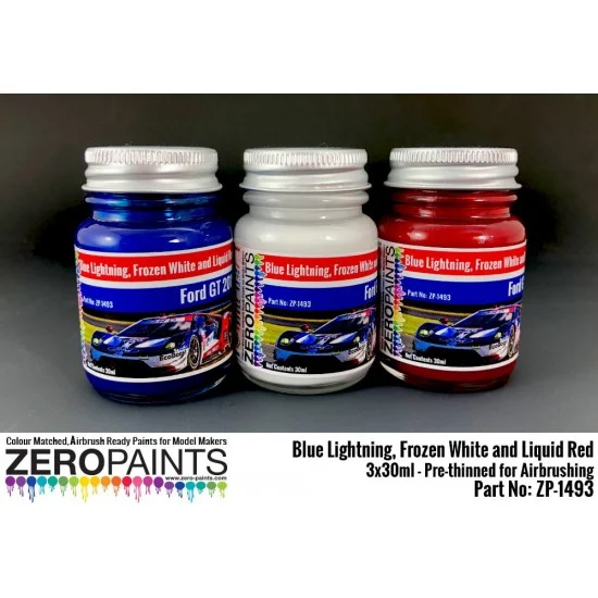 Zero Paints 1493 Ford GT 2018 Paint Set - Liquid Red, Frozen White, Blue Lightning 3x30ml