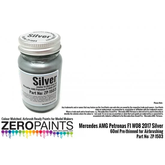 Zero Paints 1503 Mercedes AMG Petronas F1 W08 2017 Silver 60ml - Hobby & Model Paints