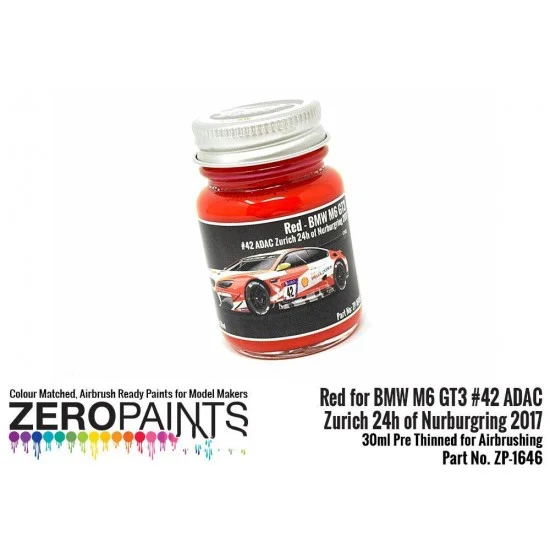Zero Paints 1646 BMW M6 GT3 42 Zurich 24h of Nurburgring 2017 Red Paint (30ml) - Hobby & Model Paints