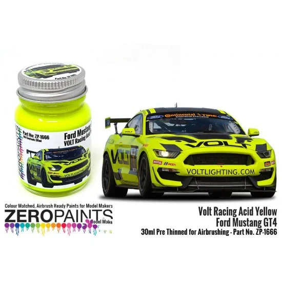 Zero Paints 1666 Volt Racing Acid Yellow for Ford Mustang GT4 Paint (30ml) - Hobby & Model Paints