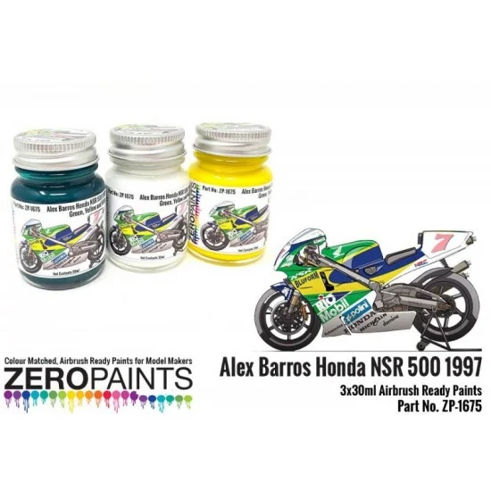 Zero Paints 1675 Alex Barros Honda NSR 500 1997 Green, Yellow and White Paint Set (3x 30ml) - Hobby & Model Paints