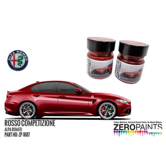 Zero Paints 1687 Alfa Romeo Guilia Quadrifoglio 361/B Rosso Competizione Paint Set 2x30ml - Hobby & Model Paints