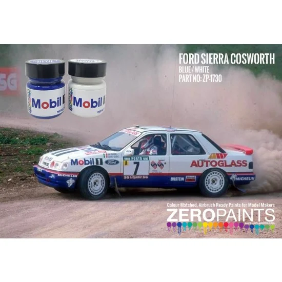 Zero Paints 1730 Ford Sierra Cosworth 4x4 Rally Mobil 1 Paints - Blue/White (2x 30ml)