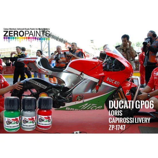Zero Paints 1747 Ducati GP06 Loris Capirossi livery Paint Set (3x 30ml) - Hobby & Model Paints