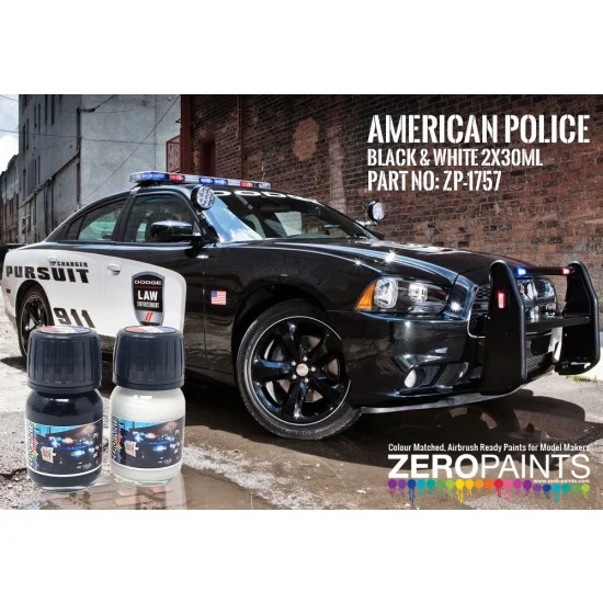 Zero Paints 1757 American Police Car Black/White (2x 30ml) - Hobby & Model Paints
