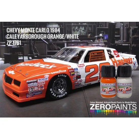 Zero Paints 1761 Chevy Monte Carlo 1984 Cale Yarborough Orange/White Paint Set (2x 30ml) - Hobby & Model Paints