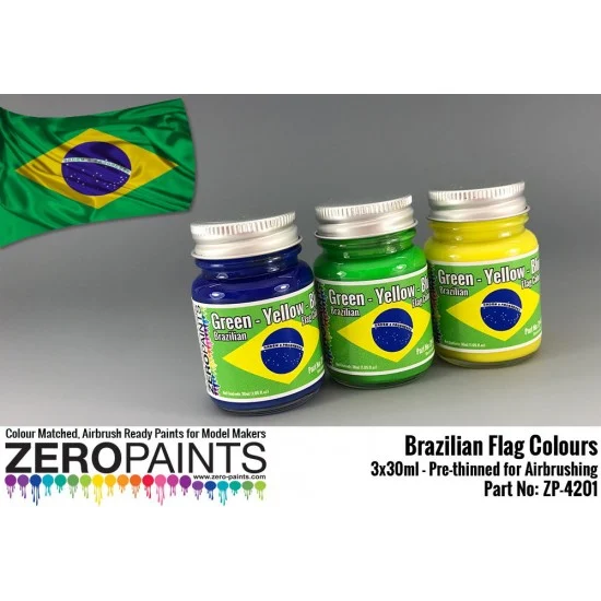 Zero Paints 4201 Brazilian Flag Coloured Paints - Green, Yellow, Blue 3x30ml