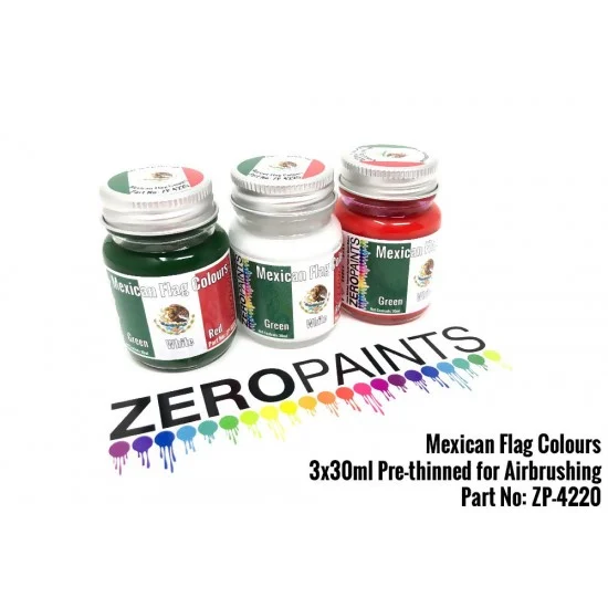 Zero Paints 4220 Mexican Flag Coloured Paints 3x30ml - Hobby & Model Paints