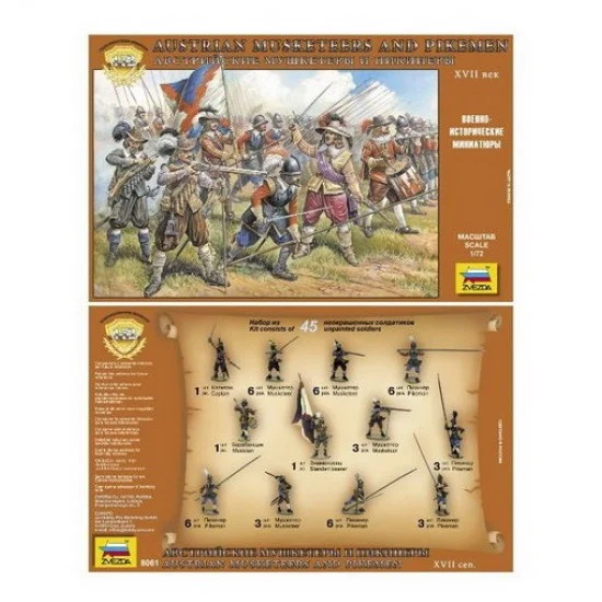 Zvezda 8061 1/72 Austrian Musketeers & Pikemen 17th Century (45 figures) - Model Figures