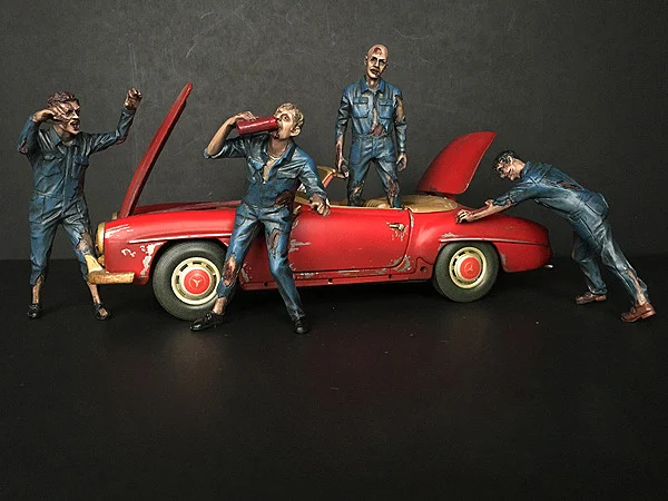 Zombie Mechanics 4 Piece Figurine Set "Got Zombies??" for 1/18 Scale Models by American Diorama - Accessories