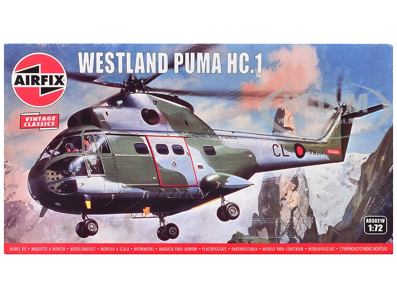 Level 2 Model Kit Westland Puma HC.1 Helicopter with 2 Scheme Options 1/72 Plastic Model Kit by Airfix - Military Models