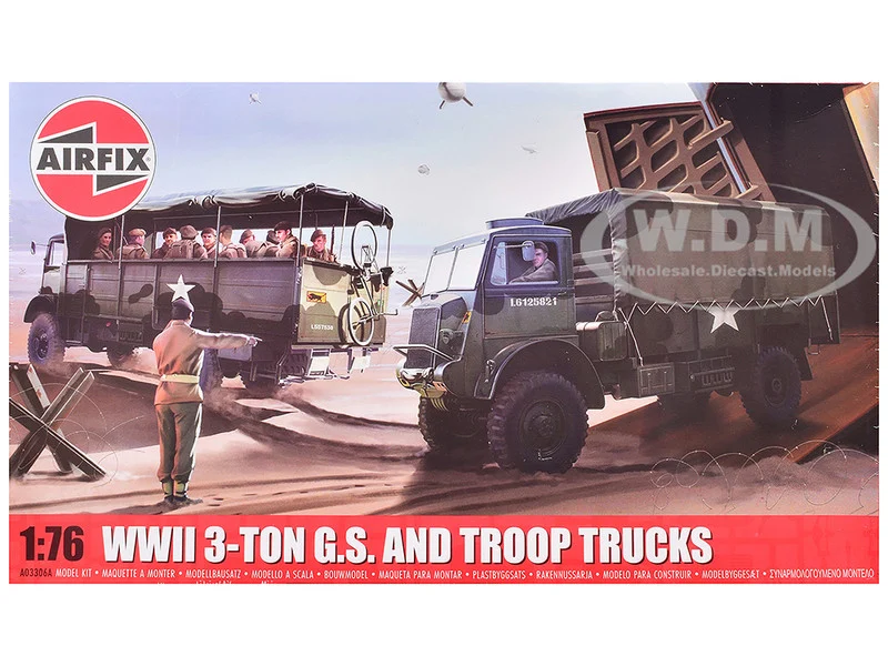 Level 2 Model Kit WWII 3-Ton General Service and Troop Trucks 1/76 Plastic Model Kit by Airfix