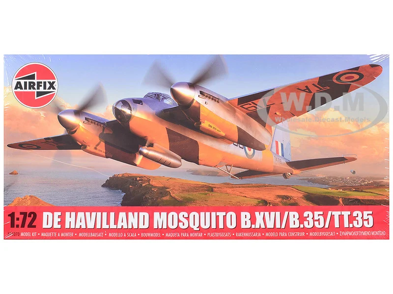 Level 2 Model Kit De Havilland Mosquito B.XVI/B.35/TT.35 Aircraft with 3 Scheme Options 1/72 Plastic Model Kit by Airfix - Military Models