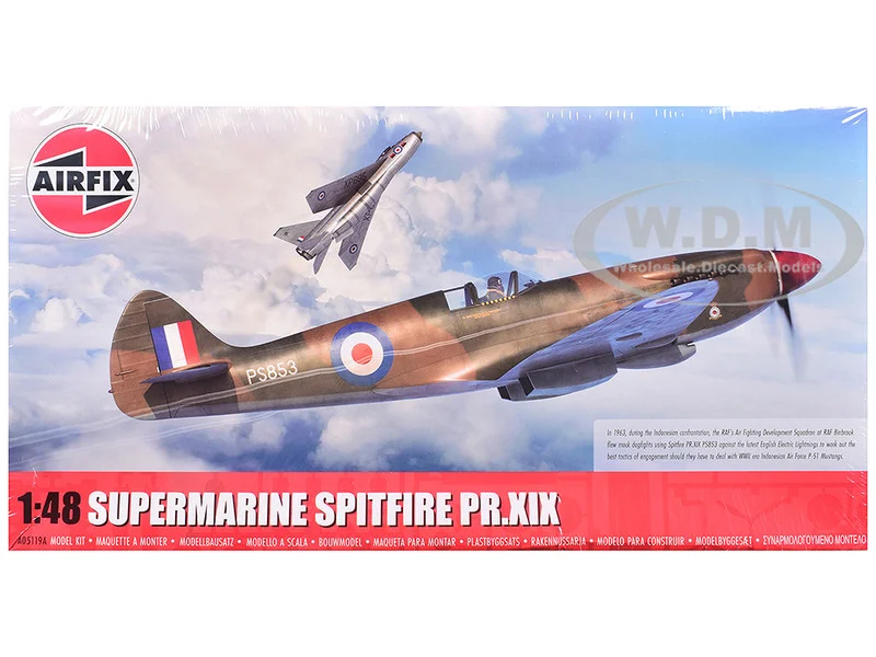 Level 2 Model Kit Supermarine Spitfire PR.XIX Fighter Aircraft with 3 Scheme Options 1/48 Plastic Model Kit by Airfix - Military Models