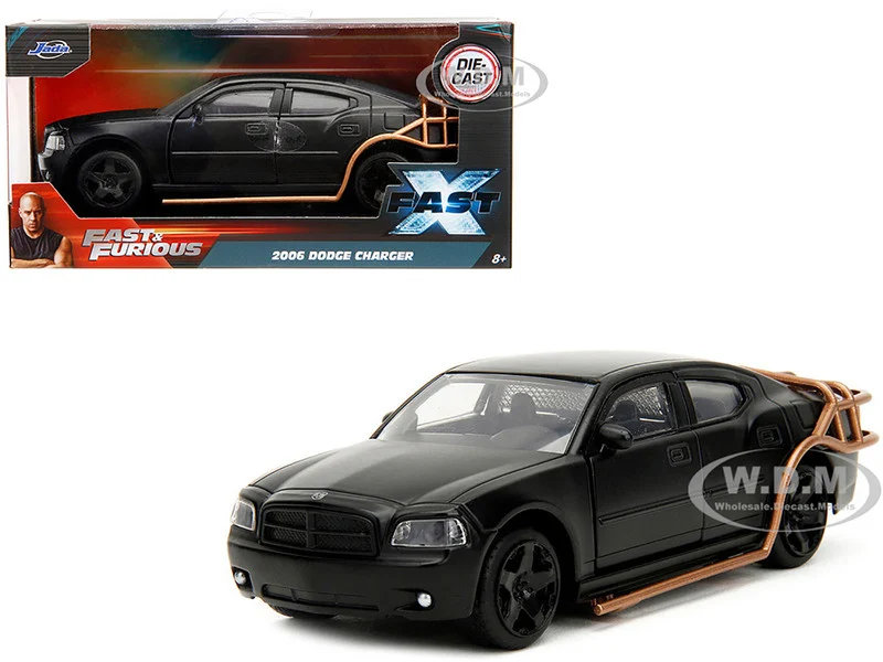 2006 Dodge Charger Matt Black with Outer Cage "Fast & Furious" Series 1/32 Diecast Model Car by Jada - Dodge Models