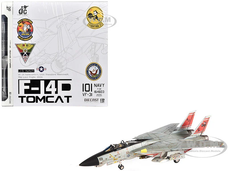 Grumman F-14D Tomcat Fighter Aircraft "VF-31 Tomcatters, USS Theodore Roosevelt, The Last Flight" (2006) United States Navy 1/72 Diecast Model by JC Wings