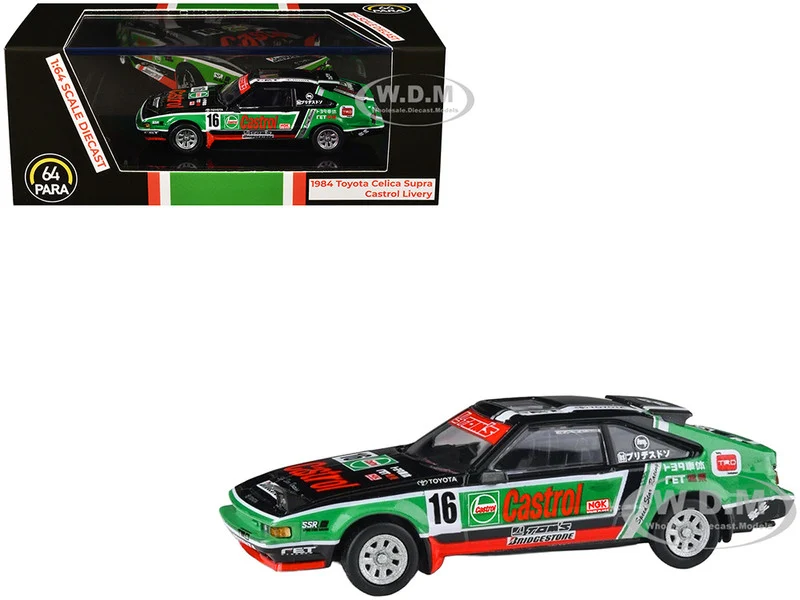 1984 Toyota Celica Supra #16 "Castrol Livery" Black and Green with Graphics 1/64 Diecast Model Car by Paragon Models - Toyota Models