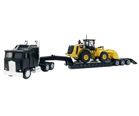 Kenworth K100 with Lowboy Trailer in Black and Caterpillar Wheel Loader - PROMOTEX