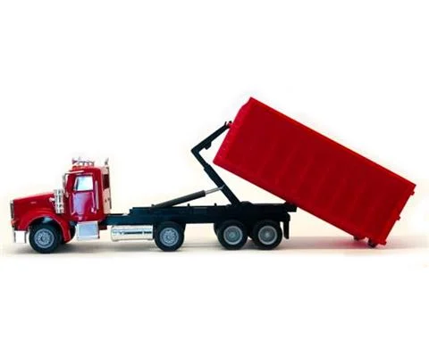 Peterbilt 367 Roll-Off Dump Truck with Red Cab and Red Dump Box